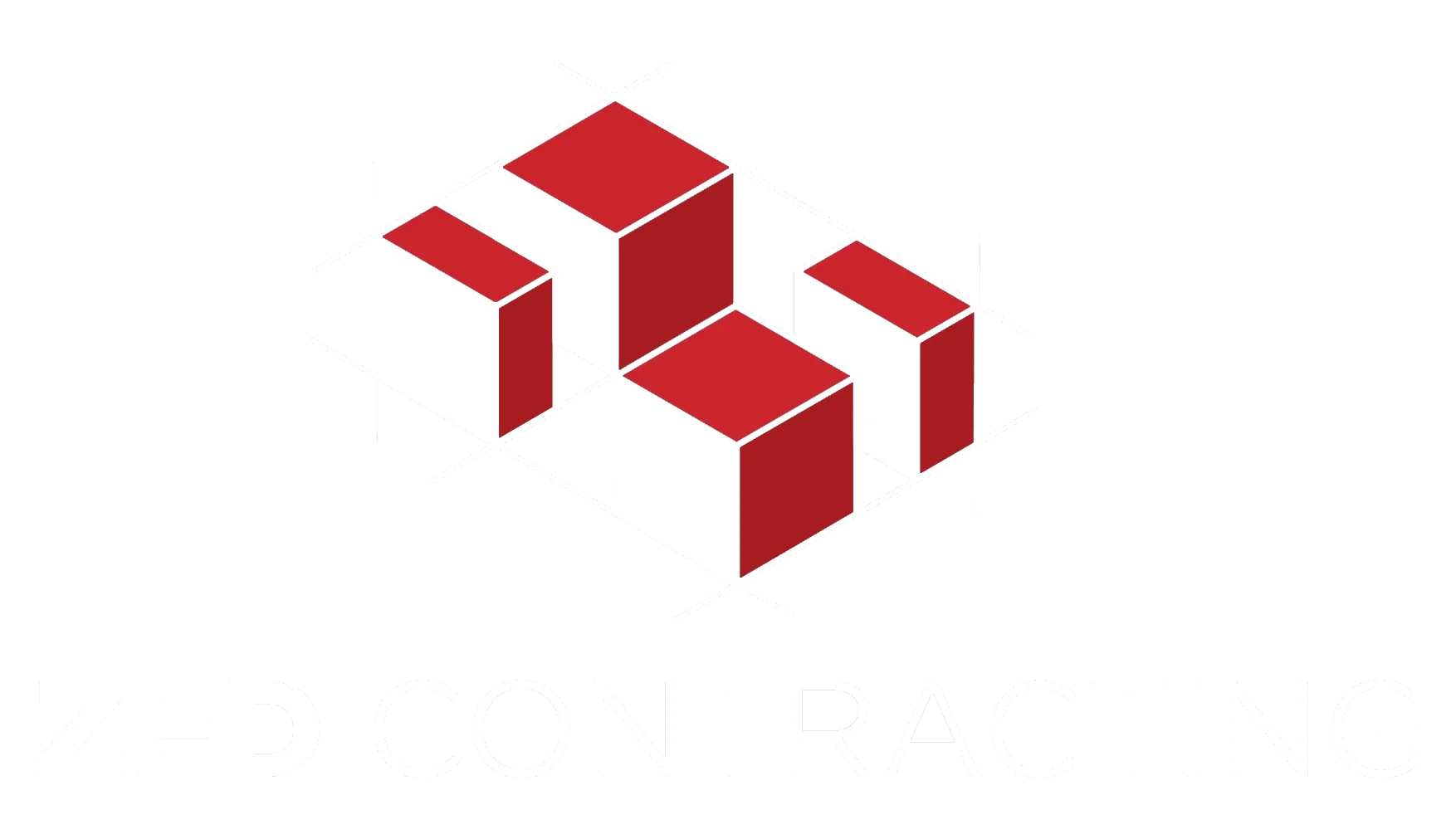 Abstract geometric logo with five red and white rectangular blocks forming a 3D shape above the text "ZED CONTRACTING" on a light background. The word "ZED" is bolded.